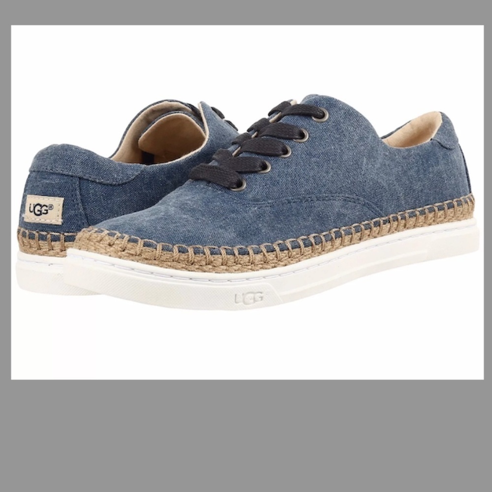 EUC Ugg Eyan II Canvas Sneaker Blue Denim Espadrille Trim Size 6.5